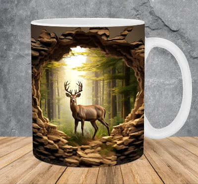 Picture of 3D Deer Hole In A Garden Design Mug