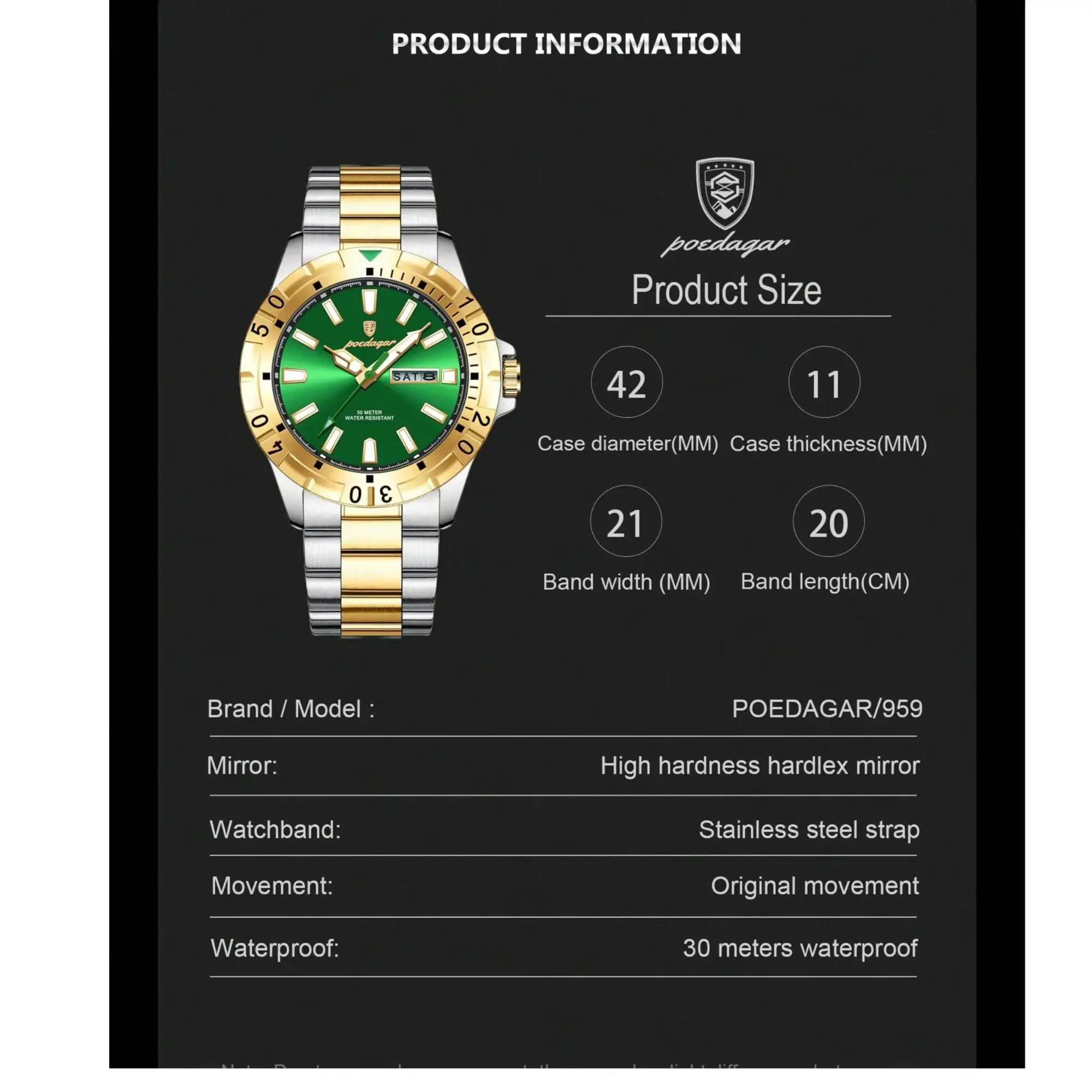 Picture of 𝐏𝐎𝐄𝐃𝐀𝐆𝐀𝐑 𝟗𝟓𝟗 𝐄𝐱𝐜𝐥𝐮𝐬𝐢𝐯𝐞 𝐌𝐞𝐧'𝐬 𝐖𝐫𝐢𝐬𝐭 𝐖𝐚𝐭𝐜𝐡 𝐖𝐚𝐭𝐞𝐫 𝐑𝐞𝐬𝐢𝐬𝐭𝐚𝐧𝐭 𝐅𝐮𝐥𝐥 𝐂𝐚𝐥𝐞𝐧𝐝𝐚𝐫 𝐒𝐭𝐚𝐢𝐧𝐥𝐞𝐬𝐬 𝐒𝐭𝐞𝐞𝐥 𝐁𝐫𝐚𝐜𝐞𝐥𝐞𝐭 𝐅𝐚𝐬𝐡𝐢𝐨𝐧𝐚𝐛𝐥𝐞 𝐐𝐮𝐚𝐫𝐭𝐳 𝐖𝐚𝐭𝐜𝐡