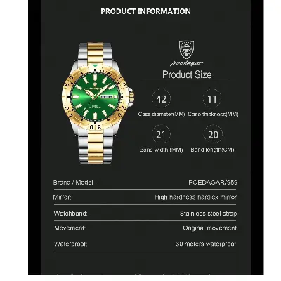 Picture of 𝐏𝐎𝐄𝐃𝐀𝐆𝐀𝐑 𝟗𝟓𝟗 𝐄𝐱𝐜𝐥𝐮𝐬𝐢𝐯𝐞 𝐌𝐞𝐧'𝐬 𝐖𝐫𝐢𝐬𝐭 𝐖𝐚𝐭𝐜𝐡 𝐖𝐚𝐭𝐞𝐫 𝐑𝐞𝐬𝐢𝐬𝐭𝐚𝐧𝐭 𝐅𝐮𝐥𝐥 𝐂𝐚𝐥𝐞𝐧𝐝𝐚𝐫 𝐒𝐭𝐚𝐢𝐧𝐥𝐞𝐬𝐬 𝐒𝐭𝐞𝐞𝐥 𝐁𝐫𝐚𝐜𝐞𝐥𝐞𝐭 𝐅𝐚𝐬𝐡𝐢𝐨𝐧𝐚𝐛𝐥𝐞 𝐐𝐮𝐚𝐫𝐭𝐳 𝐖𝐚𝐭𝐜𝐡