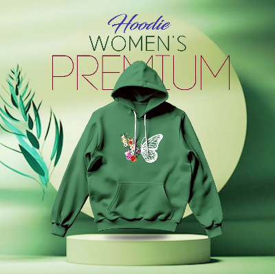 Picture of Premium Comfortable (Butterflies & Flowers-Green) Ladies winter hoodie