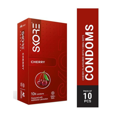 Picture of Skore Cherry Flavored 1500+ Dotted with Extra Lubrication Condom - 10pcs Pack - Cherry