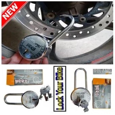 Picture of Motorbike locker High Security Padlock RH 65mm Long Shackle Smart Door Bike Heavy Lock With 3 Keys - Silver