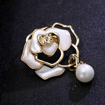 Picture of Pearl Deep Sea Fritillary Luxury Rose Flower Camellia Brooch - Multicolor