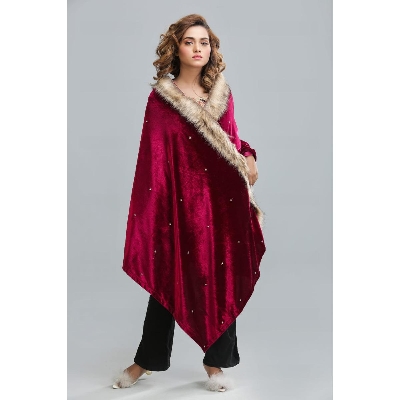 Picture of Shawl with Fur & Stone works, Comfortable Soft Winter Wear
