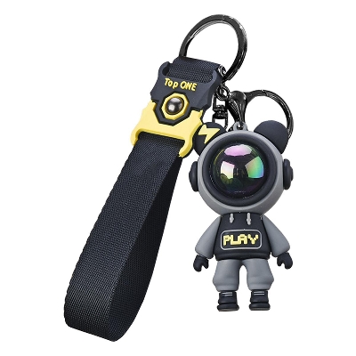 Picture of 1pcs Cartoon Cool Space Astronaut Lightning Bear Keychain For Female Men Cute Space Suit Animal Doll Key Chain Bag Pendant Gift - Black