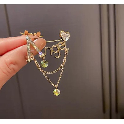 Picture of Personalized fashion inlaid jewelry letter brooch clothing chain pin - Gold