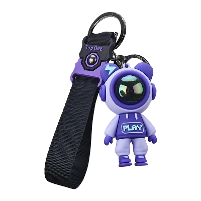 Picture of 1pcs Cartoon Cool Space Astronaut Lightning Bear Keychain For Men Female Cute Space Suit Animal Doll Key Chain Bag Pendant Gift - Purple