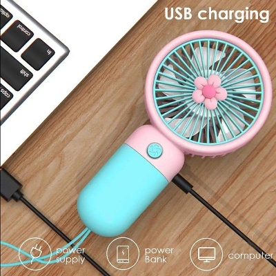 Picture of Handheld Portable Desktop Table Usb Rechargeable Sports Pocket Mini Fan with Lanyard-1 pcs - Multicolor