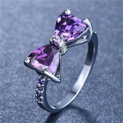 Picture of Ring Women's Retro Creative Simple Hot Selling Bow Rings - Purple