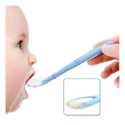 Picture of (1 Pcs) Baby Silicone Feeding Spoon with Long Handle Infant Spoon Safty Tableware Silicone utensils set for Children - Multicolor