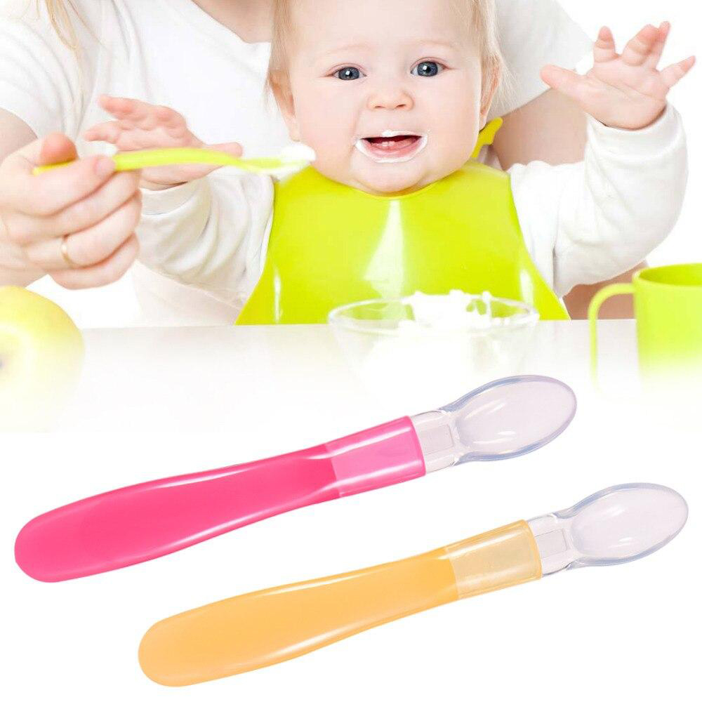 Picture of (1 Pcs) Baby Silicone Feeding Spoon with Long Handle Infant Spoon Safty Tableware Silicone utensils set for Children - Multicolor