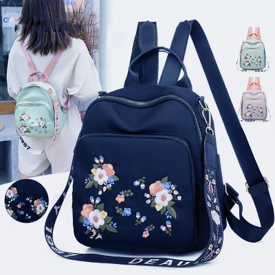 Picture of Backpack Flower Printed Rexine Backpack for Women Teenagers Flip School Bag Lady Shoulder Travel Bag - Multicolor