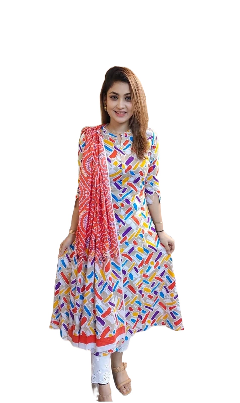 Picture of Lavish indulgent - New Exclusive Pure Cotton Unstitched Screen Print Fashionable and Comfortable Three Pics for Women - Sensible - Must Have - Cream