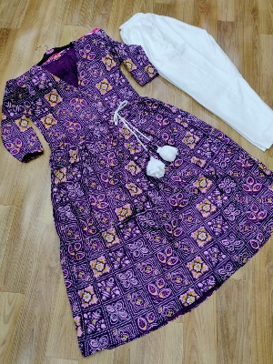 Picture of Readymade Linen Chundri Print Design Two Piece Kurti For Ladies