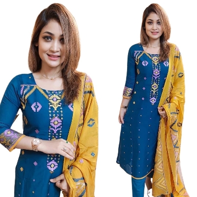 Picture of সুতি কাপড়ের ওপর আফসান প্রিন্ট 3 পিস - Cyan