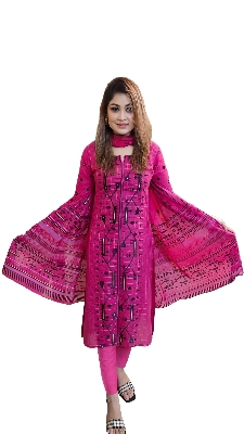 Picture of সুতি কাপড়ের ওপর আফসান প্রিন্ট 3 পিস - Pink