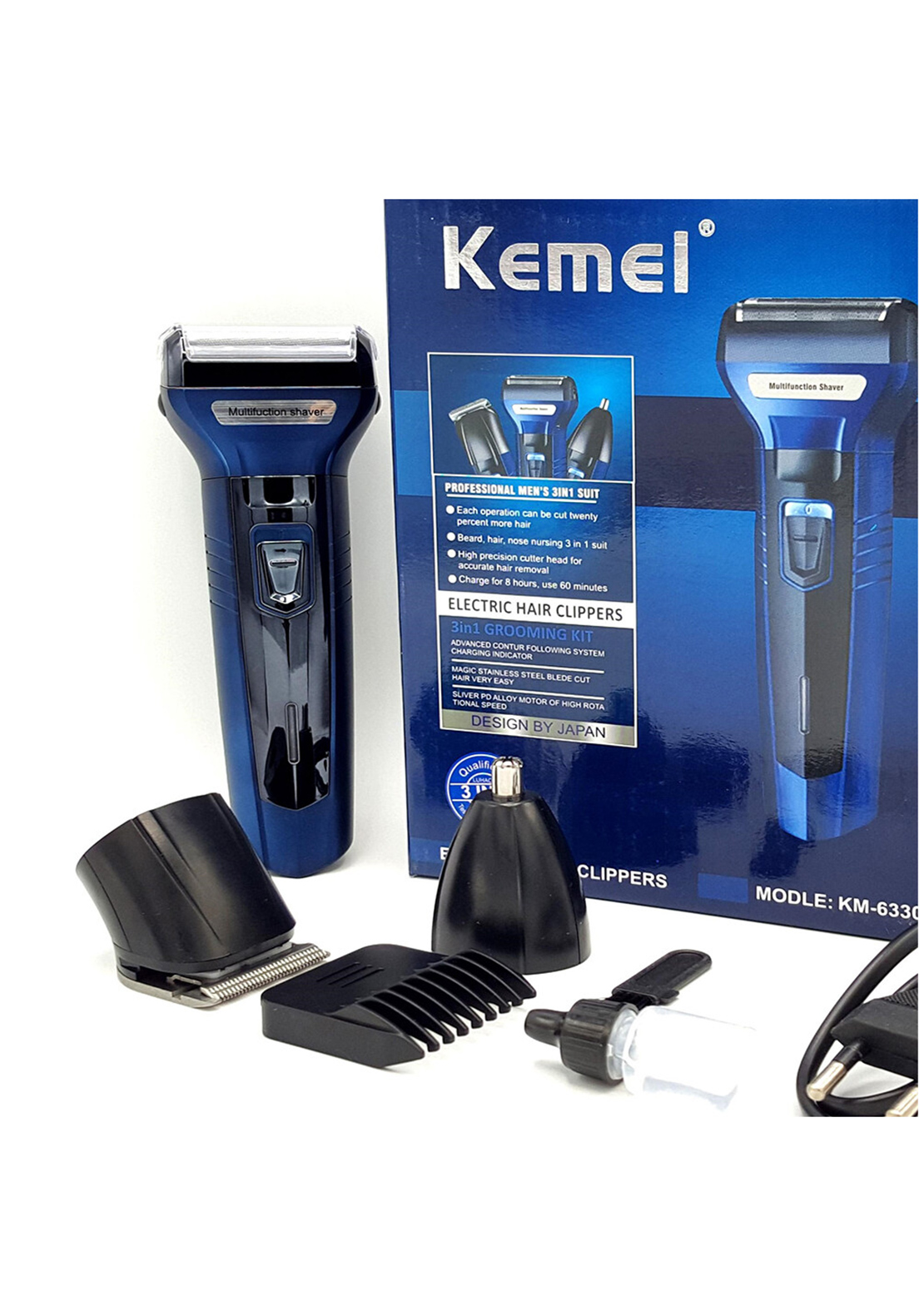 Picture of Kemei KM-6330 3 in 1 Professional Hair Trimmer Super Grooming Kit Shaver Clipper Nose Trimmer - Blue