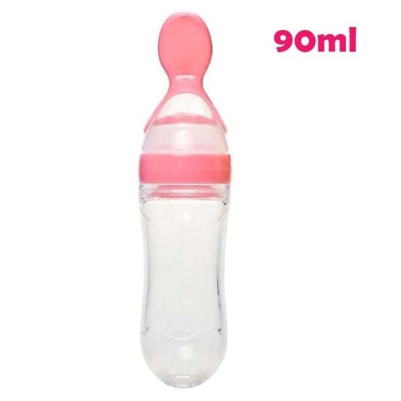 Picture of 90ml Silicone Baby Food Dispensing Spoon & Feeder, Travel Baby Training Bottle with Spoon Soft Head Baby Feeding Tools kids - Multicolor