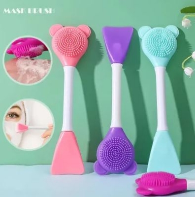 Picture of 1Pcs Double Head Facial Mask Brush Silicone Bear Applicator Spoon Spatula Stirring Stick Women Skin Face Cleansing Care Home Makeup Tools - Multicolor