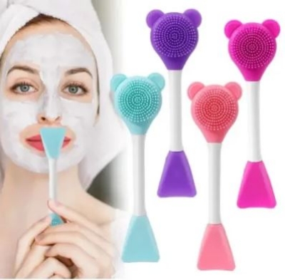 Picture of 1Pcs Double Head Facial Mask Brush Silicone Bear Applicator Spoon Spatula Stirring Stick Women Skin Face Cleansing Care Home Makeup Tools - Multicolor