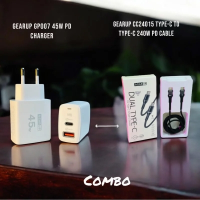 Picture of GearUP GP007 45W Fast PD Charger & GearUP CC24015 Type-C to Type-C 240W PD cable Combo