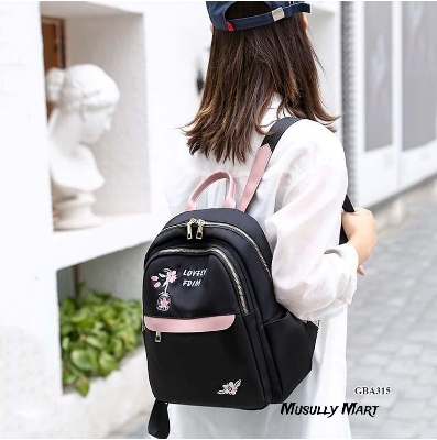 Picture of Flower Ladies Backpack Embroidered Shoulder School Bags Women Daily Travel Anti-Theft Bagpack - Black