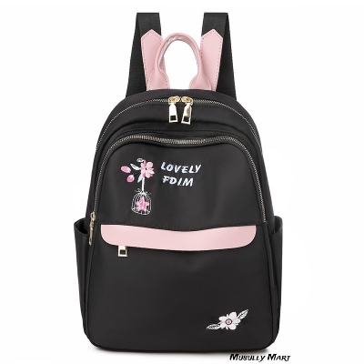 Picture of Flower Ladies Backpack Embroidered Shoulder School Bags Women Daily Travel Anti-Theft Bagpack - Black
