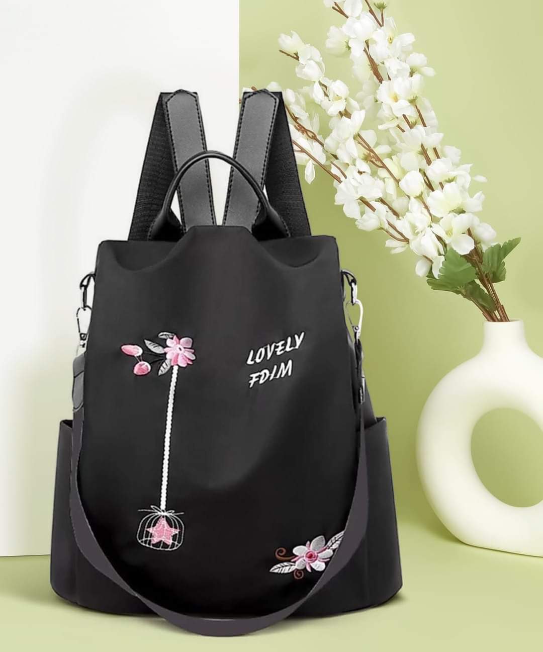 Picture of Stylish Waterproof Embroidery Multifunctional Backpack, Perfect for Teens and Students. - Black