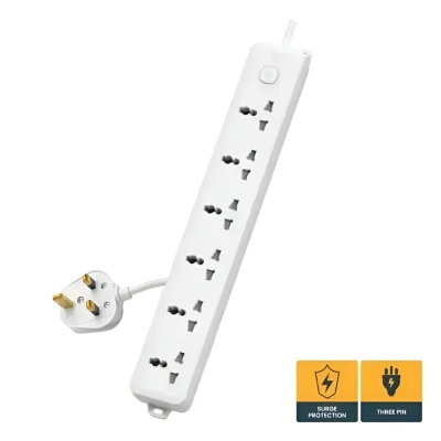 Picture of Deli CT705ES 3 Pin 6 Port 3 Meter Power Strip With Surge Protection