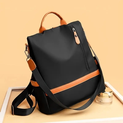 Picture of Modern Fashion Women Nylon Zipper Backpack Multi-pocket Large Capacity School Bag - Black