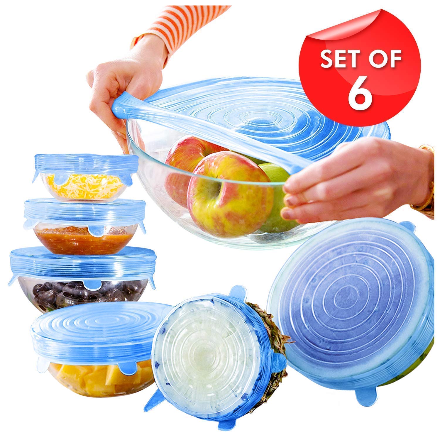 Picture of Bowl Cover 6 Pcs Kitchen Reusable Silicone Stretch Seal Lid Preservation Vacuum Food Storage Bowl Cover - Multicolor