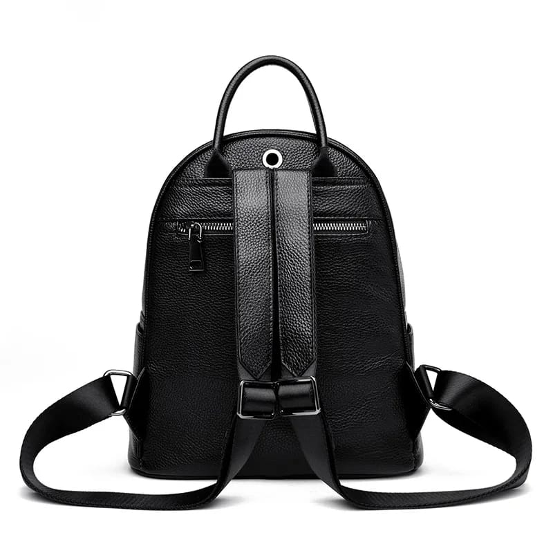 Picture of Women's Leather Backpack Black Cowhide Ladies Travel Shoulder Bags Luxury Classic Design Female Day Bag Handbags and Leather Travel Bag - Black