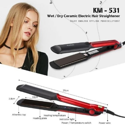 Picture of Kemei KM-531 Professional Hair Straightener - Black and Red