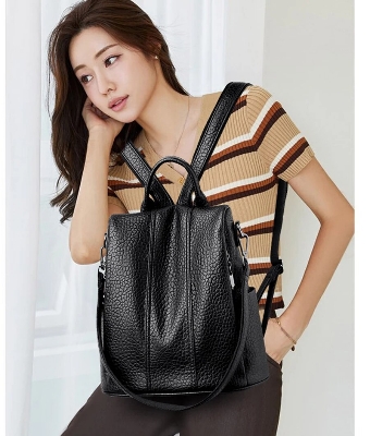 Picture of Anti-theft Waterproof Leather Backpack Women Vintage Shoulder Bag Ladies High Capacity Travel Backpack School Bags Girls