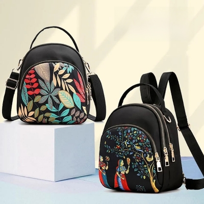 Picture of Small Backpack Fashion Printed Rexine Backpack for Women Teenagers Flip School Bag Lady Shoulder Pars Bag