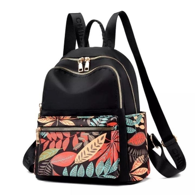 Picture of Leaf Printed Rexine Backpack for Women Teenagers Flip School Bag Lady Shoulder Travel Bag - College Bag For Girls - College Bag For Girls - Multicolor