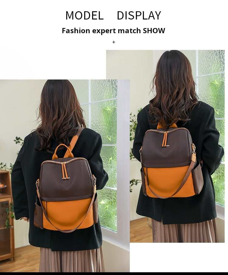 Picture of Pu Contrast Nylon Backpack  Schoolbag For Women Ladies Travel Rucksack Large School Bags for Teenage Girls