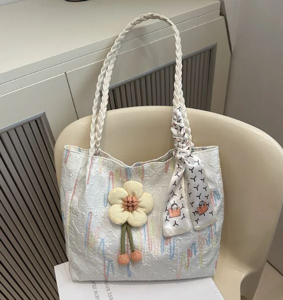 Picture of Flower Pattern Casual Fashion Bag for Women Shopper Handbags Environmental Storage Reusable Shoulder Tote Bag school bags girl
