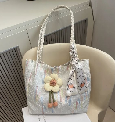 Picture of Flower Pattern Casual Fashion Bag for Women Shopper Handbags Environmental Storage Reusable Shoulder Tote Bag school bags girl