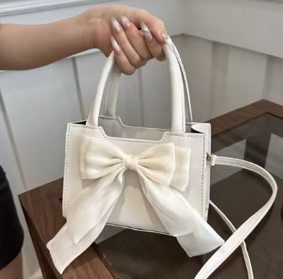 Picture of High Quality Shoulder Bag with Lace Bow Ladies Trend Square Top-Handle Bag Elegant Small Tote - Off White