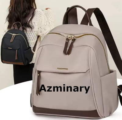 Picture of Fashion Backpacks School Backpacks Ladies Pure Color Shoulder Knapsacks Nylon Zipper Shopping Rucksacks - Off White