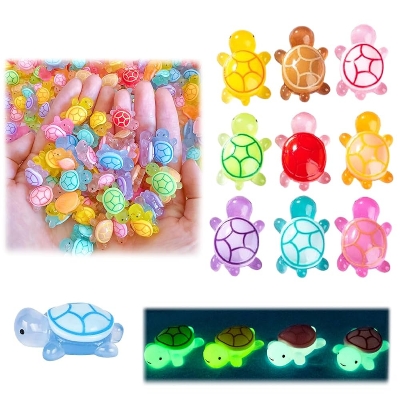 Picture of 10 pcs Cute Luminous Turtle Mini Figurines, Tiny Glow in The Dark Tortoise Ornaments for Aquarium, Garden, Home, DIY & Party Decoration - 10 pcs