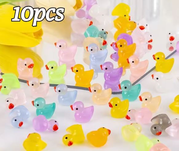 Picture of 10PCS Luminous Mini Ducks,Resin Duck Figurines Ornament,Home Decor Glow In The Dark,Moss Microlandscape Garden Decorate - Multicolor