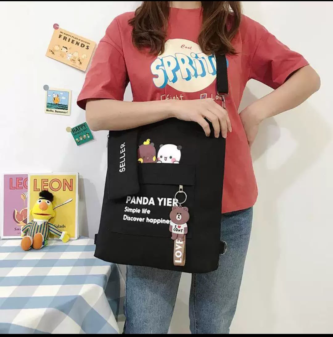 Picture of Canvas bag women's crossbody bag college student large capacity backpack cloth bag crossbody bag