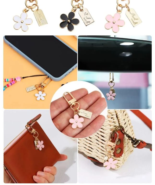 Picture of 3 pcs Fashion Daisy Keychain Korean Style Flower Key Chain Girl Cute Keyring Earphone Cover Purse Backpack Ornament Car Key Ring Pendant Charm Accessories - Multicolor