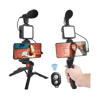 Picture of Video -Making Tripod Kit For Live Broadcast 3 In 1 With Microphone, Led Light, Mini Stand & Remote Control, Vloging Kit