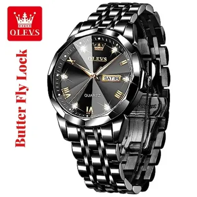 Picture of Butter Fly Lock OLEVS 9931G New Exclusive Design Quartz Watch for Men Full Black