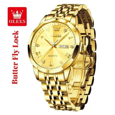 Picture of Butter Fly Lock OLEVS 9931G New Exclusive Design Quartz Watch for Men Golden