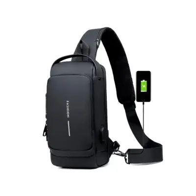 Picture of USB charging sport sling Anti-theft shoulder bag (Black)