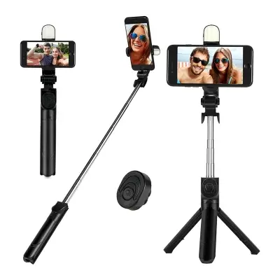 Picture of Q07 Foldable Mini Tripod & Selfi Stick with LED Light Bluetooth Remote Shutter